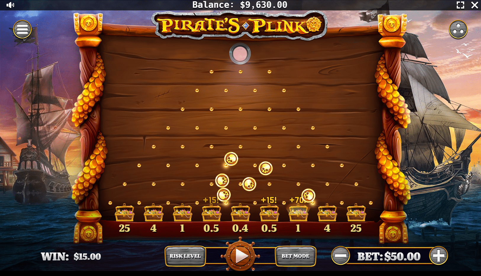 Pirate's Plinko slot interface