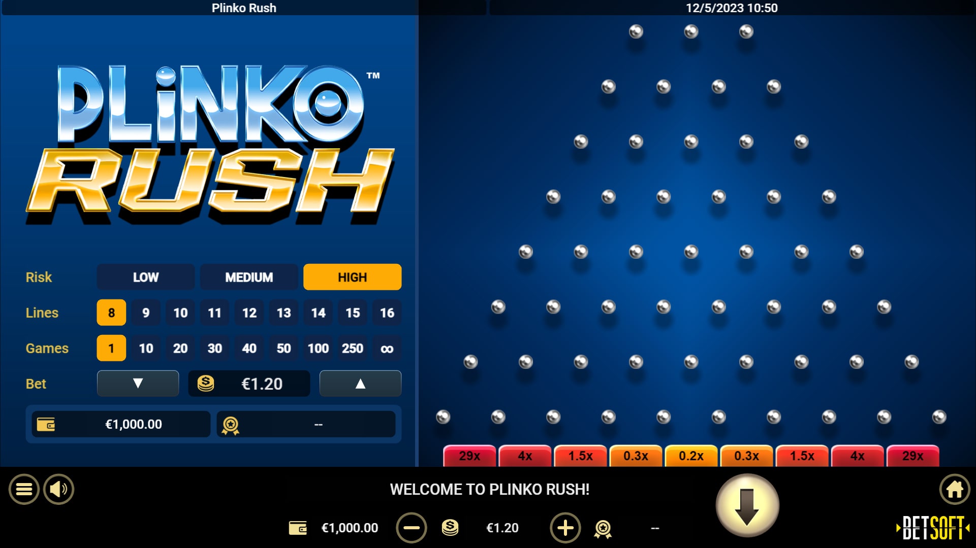 Plinko Rush slot interface