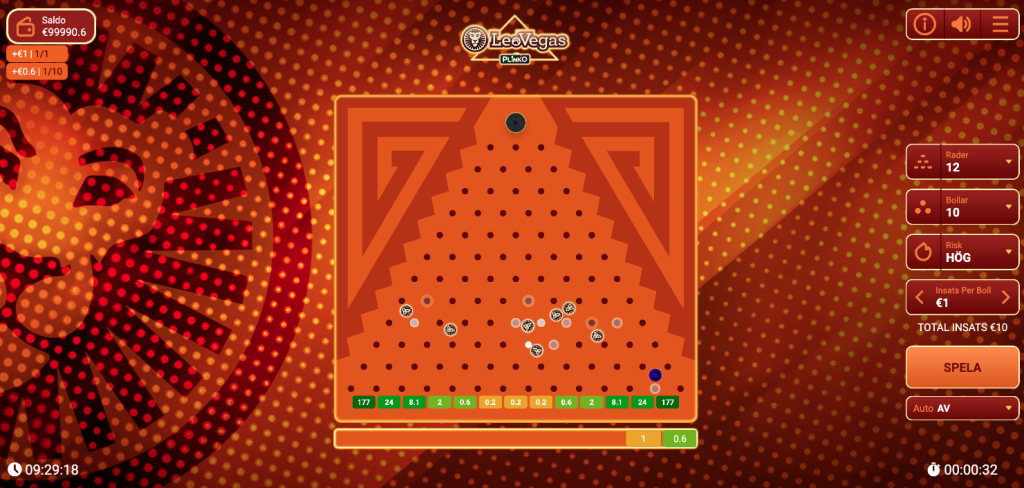LeoVegas Plinko slot interface