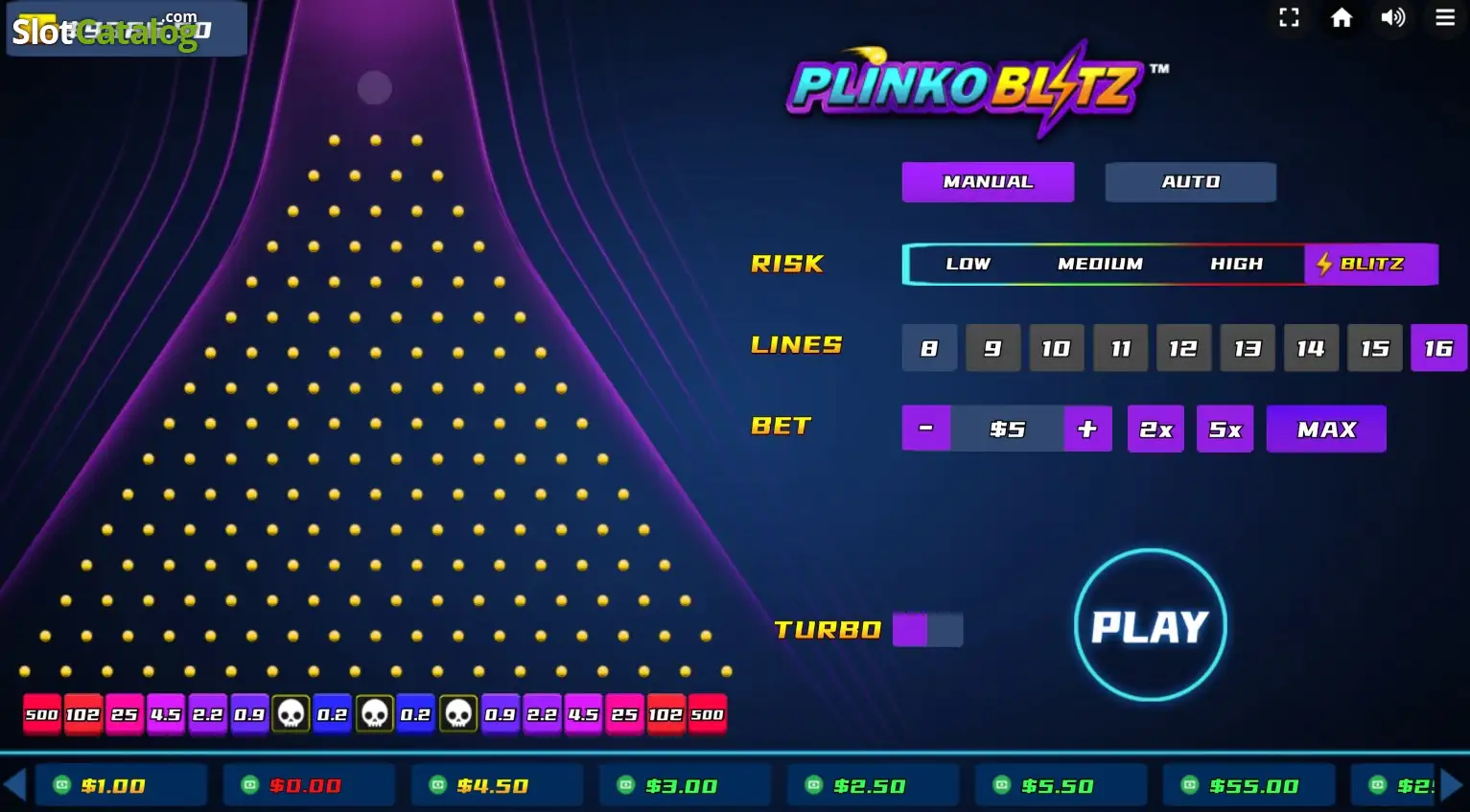 Plinko Blitz slot interface